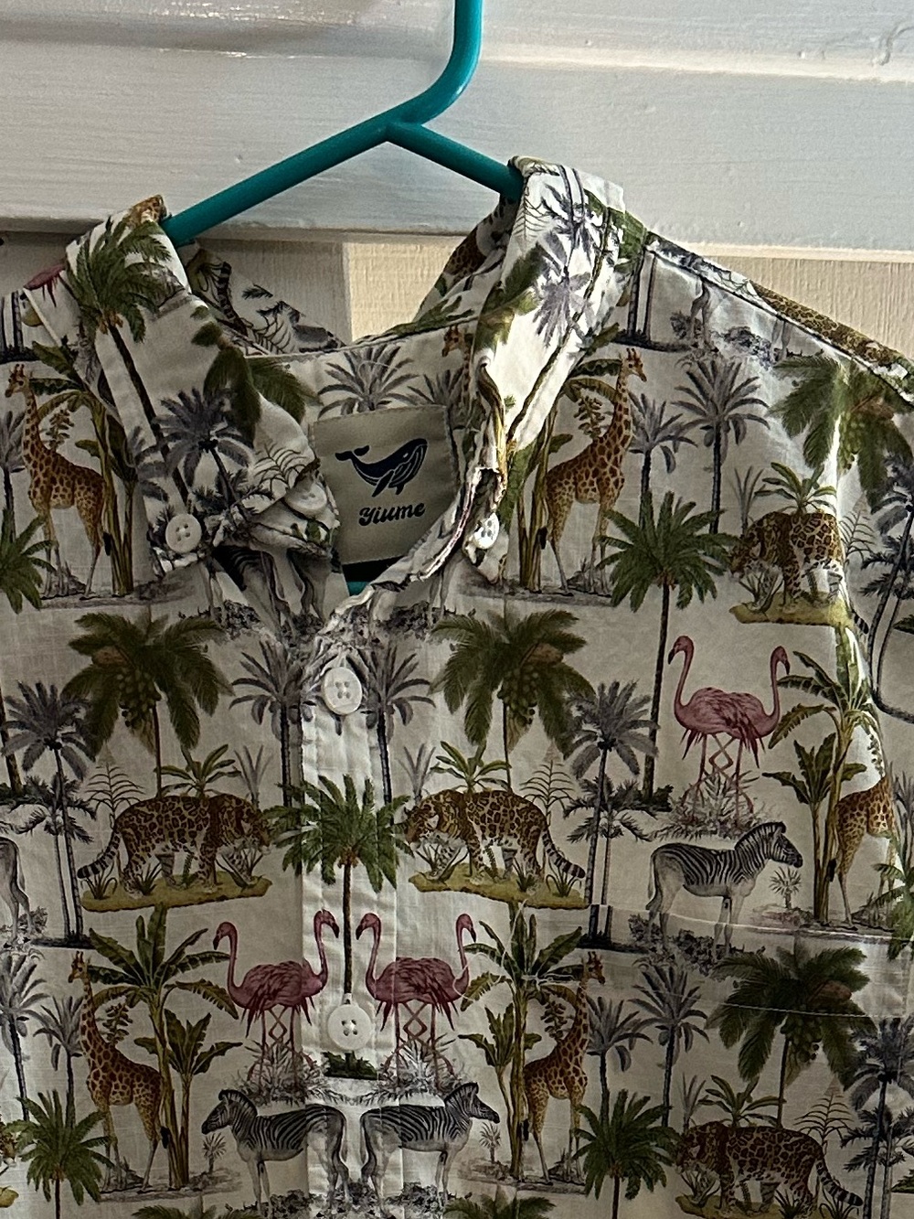 Men's Tropical Animal Print Button-Down Shirt in Cream by Yiume